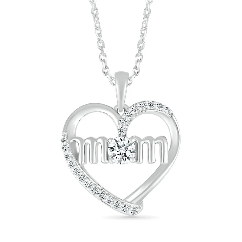 Sterling Silver Created White Sapphire 18" Mom Pendant