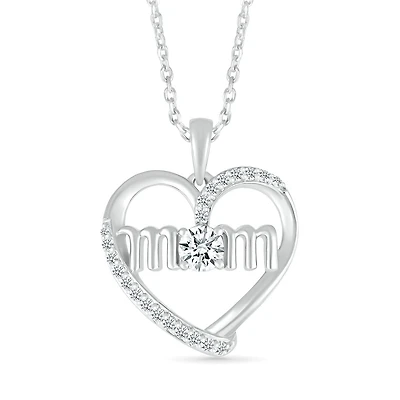 Sterling Silver Created White Sapphire 18" Mom Pendant