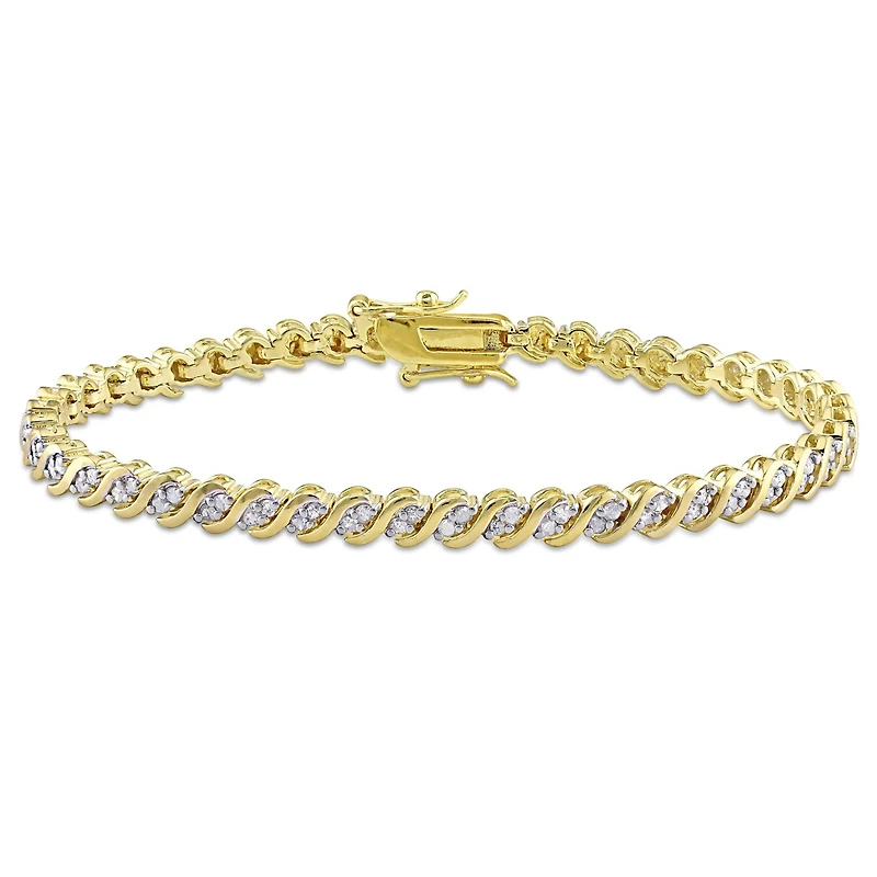 Julianna B Yellow Plated Sterling Silver 0.99CTW Diamond Tennis Bracelet