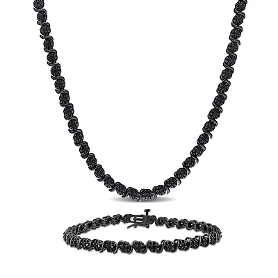 Julianna B Sterling Silver 1.48CTW Black Diamond Necklace & Bracelet Set