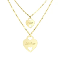 10K Yellow Gold Mother Child Heart 16.5" + 1.5" Ext Necklace