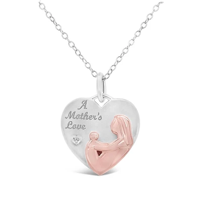 Sterling Silver and Rose Gold Plated Mother's Love Diamond Pendant