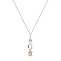 Elle Mirage Gold Plated Two Tone Rose Quartz & White Topaz 16" + 3" Necklace