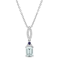 Julianna B Sterling Silver Aquamarine, Blue Sapphire & Diamond Pendant
