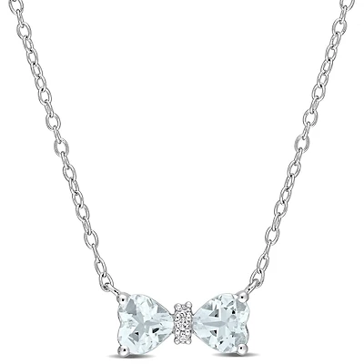 Julianna B Sterling Silver Aquamarine & Diamond Bow Necklace