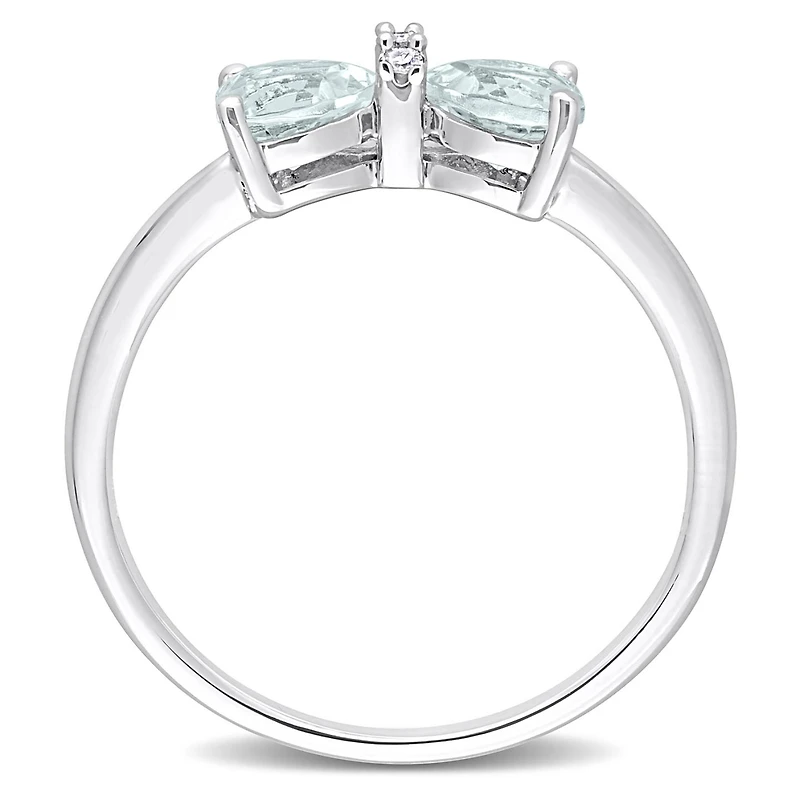 Julianna B Sterling Silver Aquamarine & Diamond Bow Ring