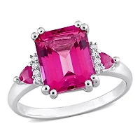 Julianna B Sterling Silver Pink Topaz, Ruby & Diamond Ring