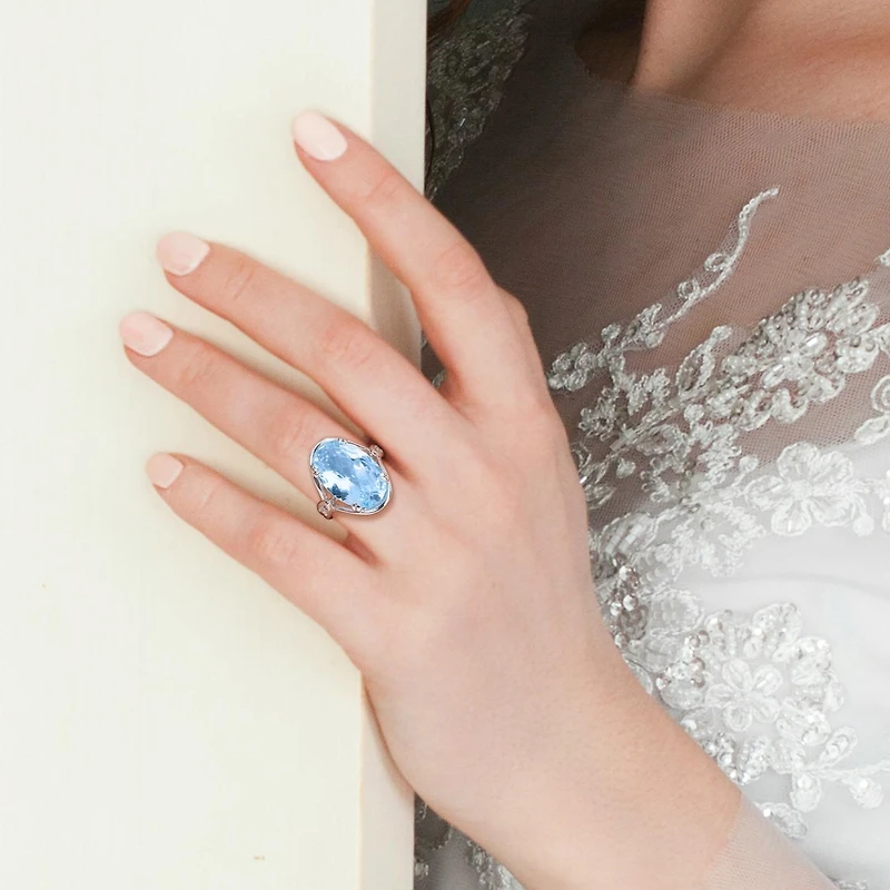 Julianna B Sterling Silver Sky Blue Topaz and White Ring