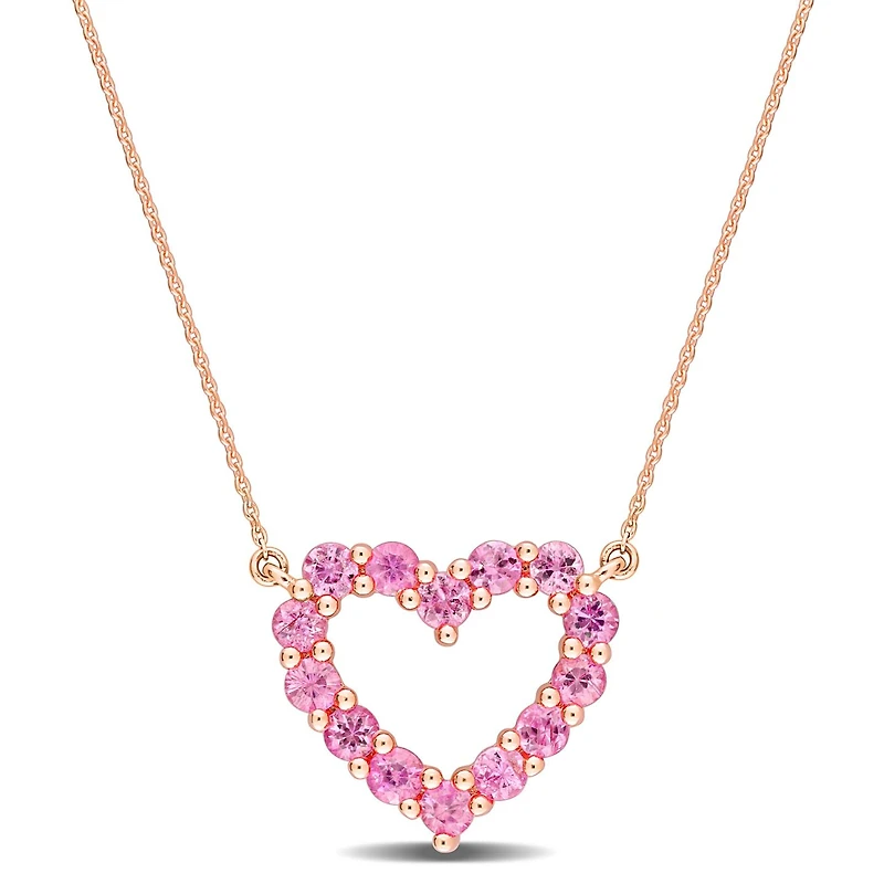 Julianna B 10K Rose Gold Pink Sapphire Heart Pendant 17
