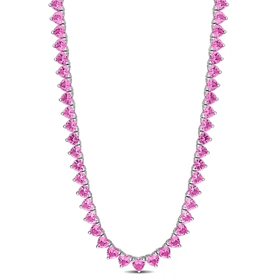 Julianna B Sterling Silver Created Pink Sapphire Tennis Necklace 18
