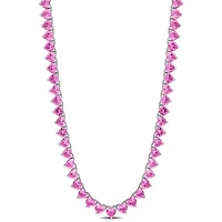 Julianna B Sterling Silver Created Pink Sapphire Tennis Necklace 18