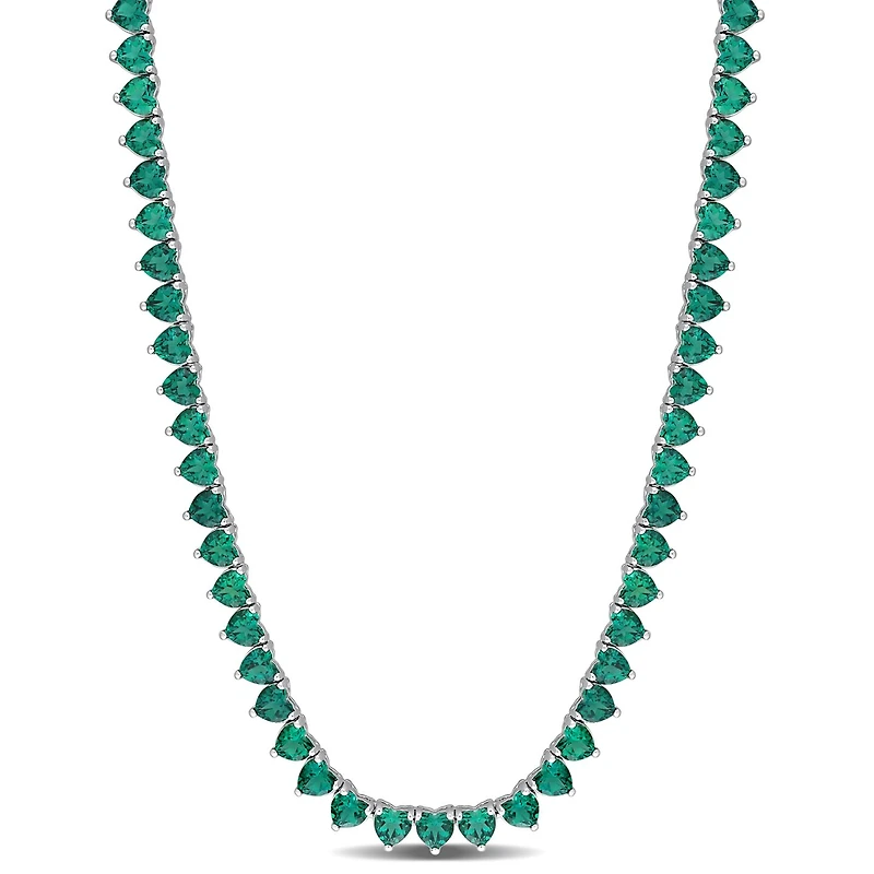 Julianna B Sterling Silver Created Emerald Tennis Necklace 18