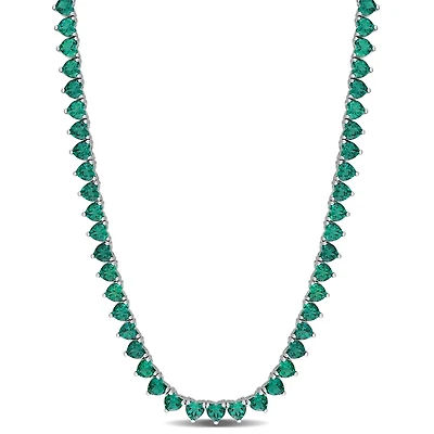 Julianna B Sterling Silver Created Emerald Tennis Necklace 18
