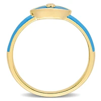 Julianna B Sterling Silver Yellow Plated Created White Sapphire Blue Enamel Ring