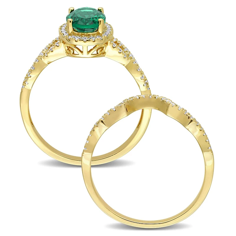 Julianna B Sterling Silver Yellow Plated Green & White Cubic Zirconia Bridal Set