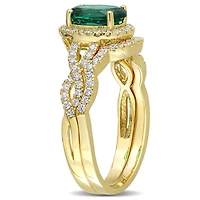 Julianna B Sterling Silver Yellow Plated Green & White Cubic Zirconia Bridal Set