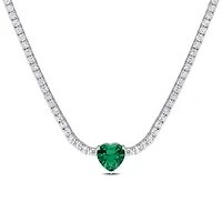 Julianna B Sterling Silver Green Cubic Zirconia Created White Sapphire Necklace