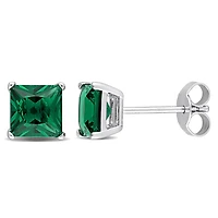 Julianna B Sterling Silver Square Green Cubic Zirconia Stud Earrings