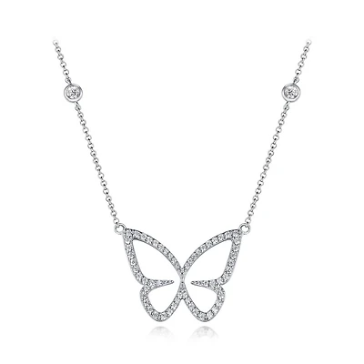 Sterling Silver Cubic Zirconia 19" Butterfly Necklace
