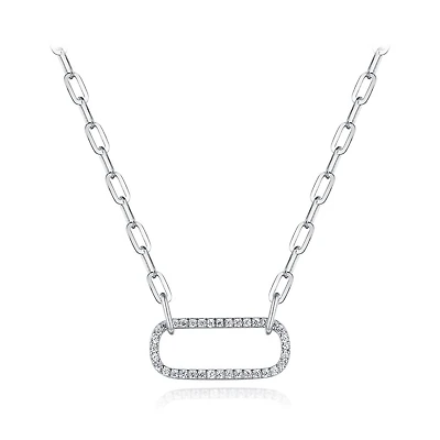 Sterling Silver Cubic Zirconia 19" Paperclip Necklace