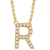 Bella Moda 10K Yellow Gold 0.10CTW Diamond Initial "R" Necklace