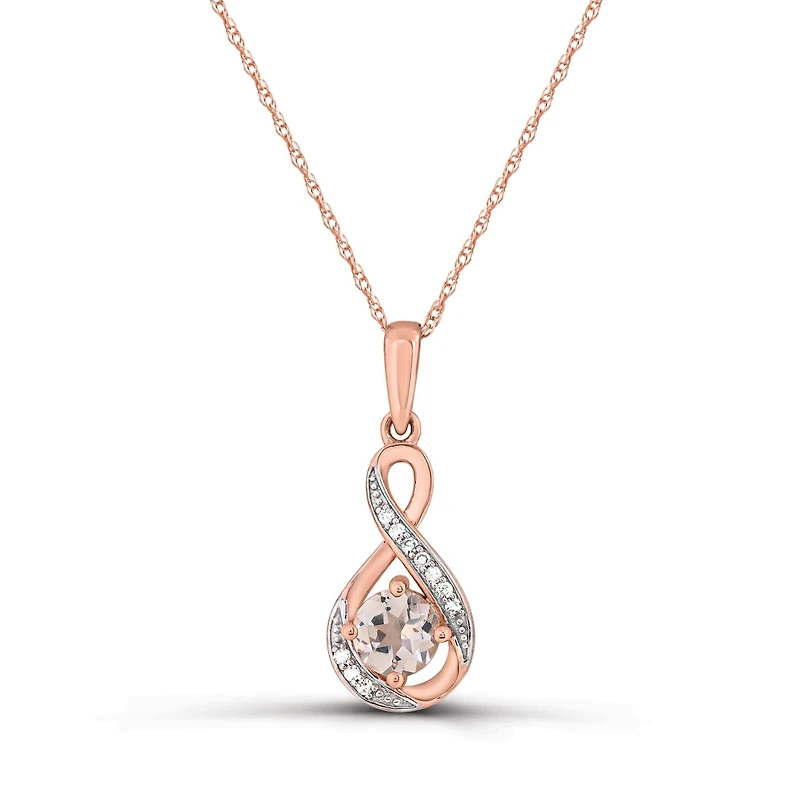 10K Rose Gold Morganite and Diamond Infinity 17" Pendant