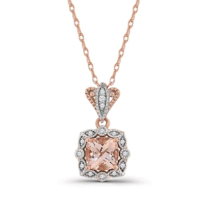 10K Rose Gold Morganite and Diamond 18" Pendant