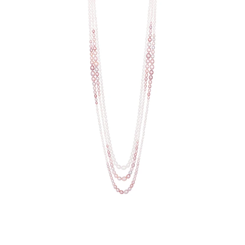 Sterling Silver 60" 4MM-11MM White and Purple Freshwater Pearl Necklace