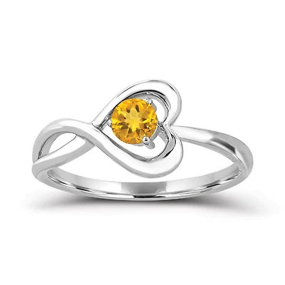 Sterling Silver Citrine Infinity Heart Ring