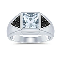 Sterling Silver Blue Topaz and Black Diamond Ring