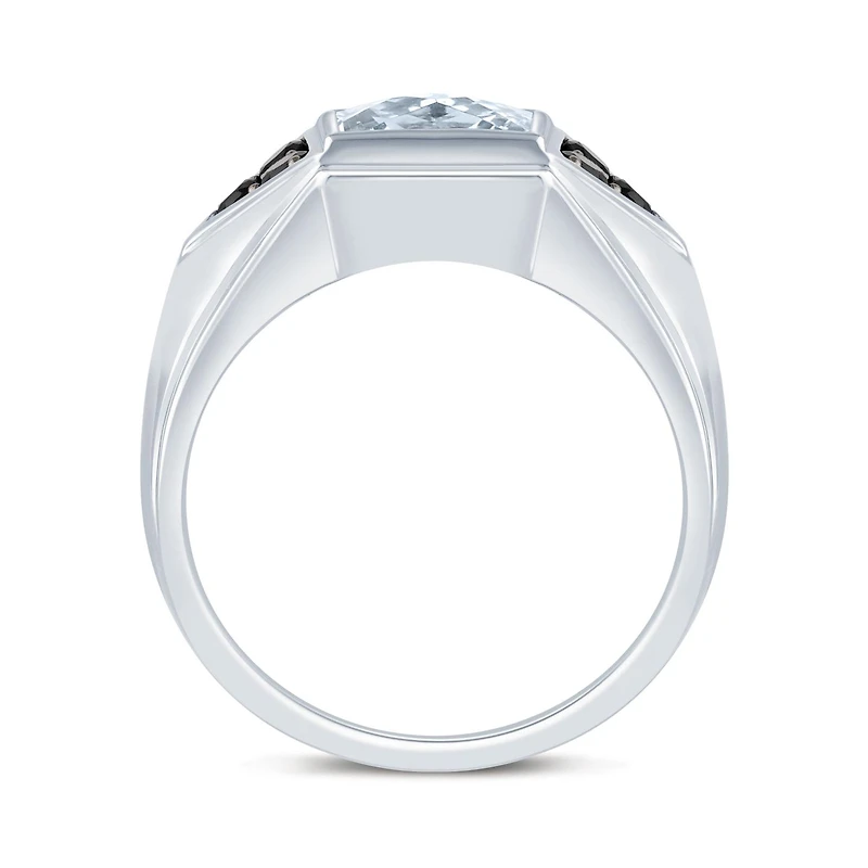 Sterling Silver Blue Topaz and Black Diamond Ring