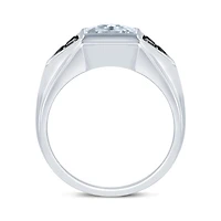 Sterling Silver Blue Topaz and Black Diamond Ring