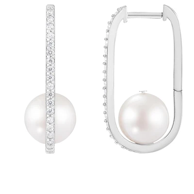 Sterling Silver 8-9mm Freshwater Pearl & Cubic Zirconia Earrings