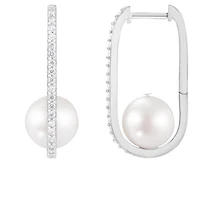 Sterling Silver 8-9mm Freshwater Pearl & Cubic Zirconia Earrings
