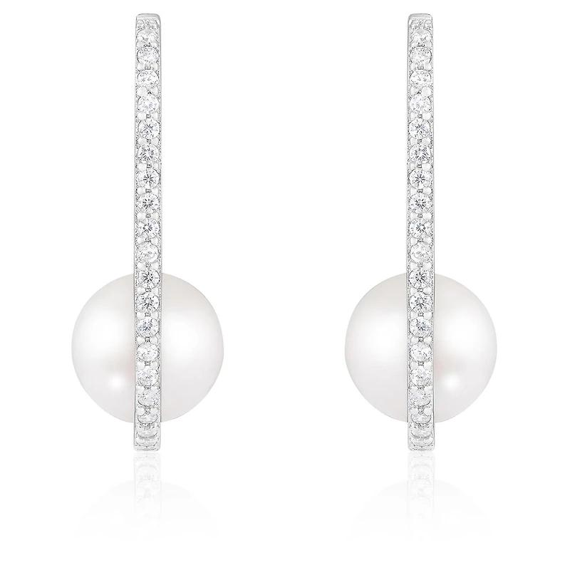 Sterling Silver 8-9mm Freshwater Pearl & Cubic Zirconia Earrings