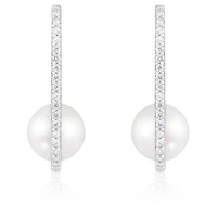 Sterling Silver 8-9mm Freshwater Pearl & Cubic Zirconia Earrings