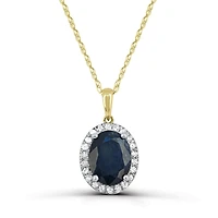 10K Yellow Gold Sapphire and Diamond Halo Pendant