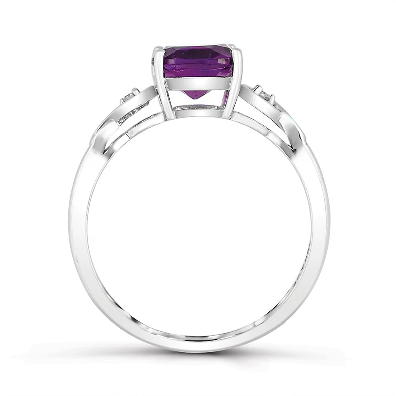 10K White Gold Amethyst and Diamond Infinity Ring