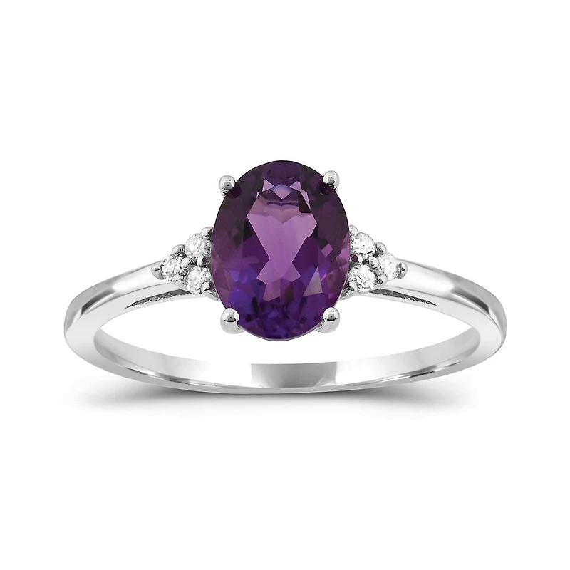 10K White Gold Amethyst and Diamond Ring