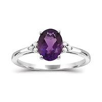10K White Gold Amethyst and Diamond Ring