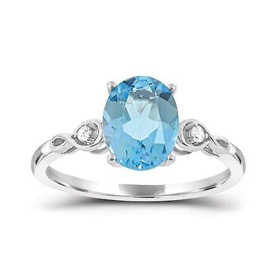 10K White Gold Swiss Blue Topaz and White Topaz Infinity Ring