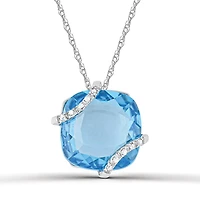10K White Gold Swiss Blue Topaz and Diamond 18" Pendant