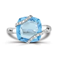 10K White Gold Swiss Blue Topaz & Diamond Ring