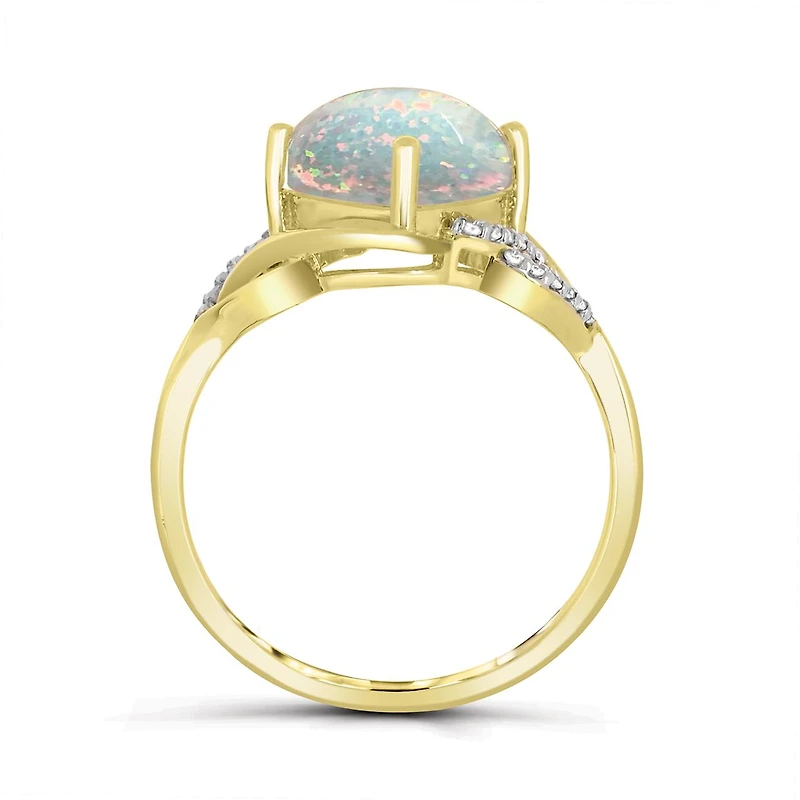 10K Yellow Gold Opal and Diamond Ring