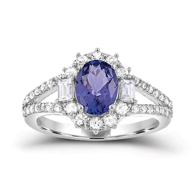 Sterling Silver Tanzanite and White Zircon Ring