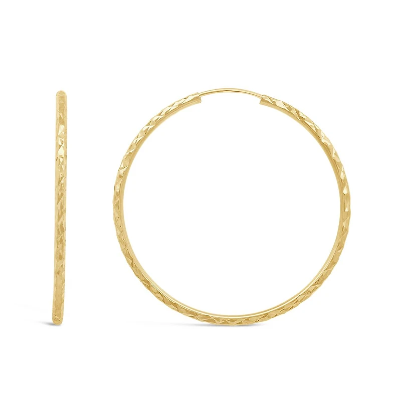 10K Yellow Gold Diamond Cut Hoop Earring