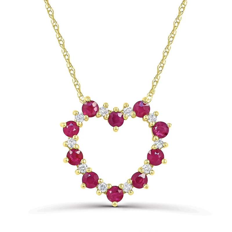 14K Yellow Gold Ruby and Diamond Heart Pendant