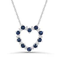 14K White Gold Sapphire and Diamond Heart Pendant