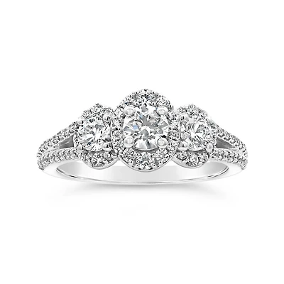 14K White Gold 1.20CTW Diamond Three-Stone Ring