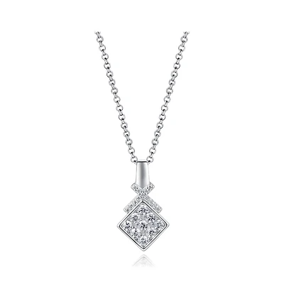 Sterling Silver Cubic Zirconia Geometric 19" Pendant